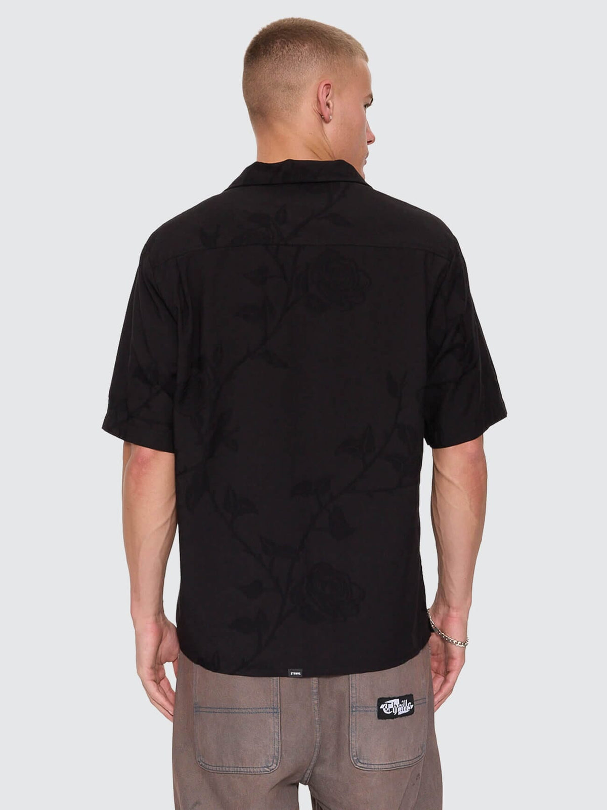 Time Will Tell Cropped Bowling Shirt - Black