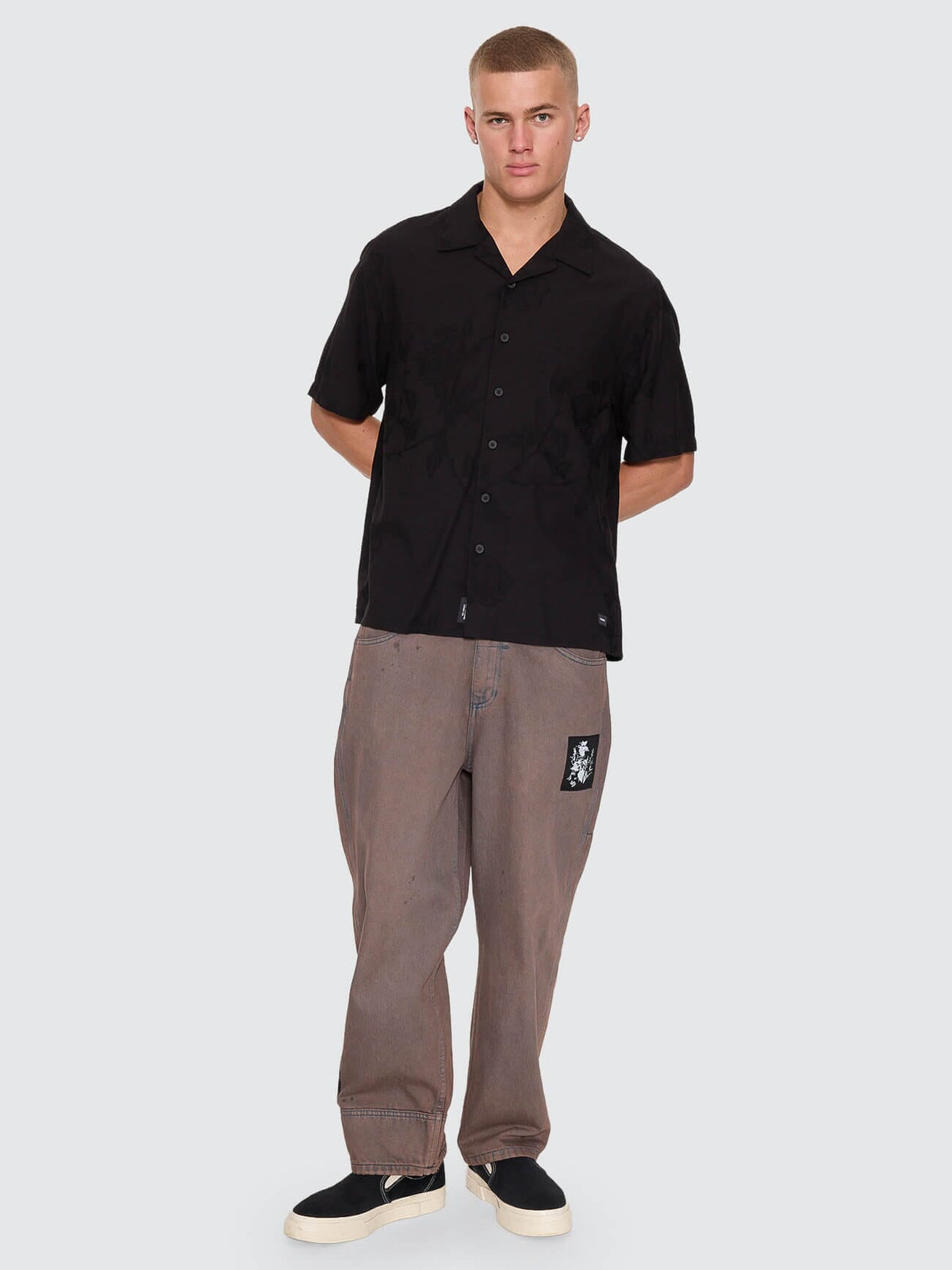 Time Will Tell Cropped Bowling Shirt - Black