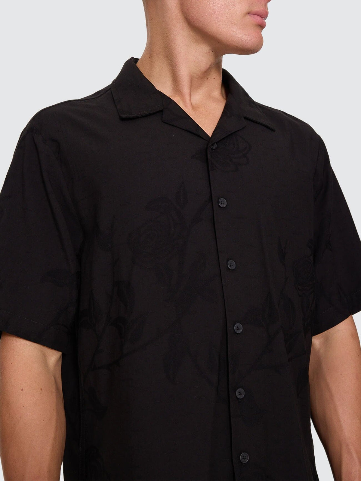 Time Will Tell Cropped Bowling Shirt - Black